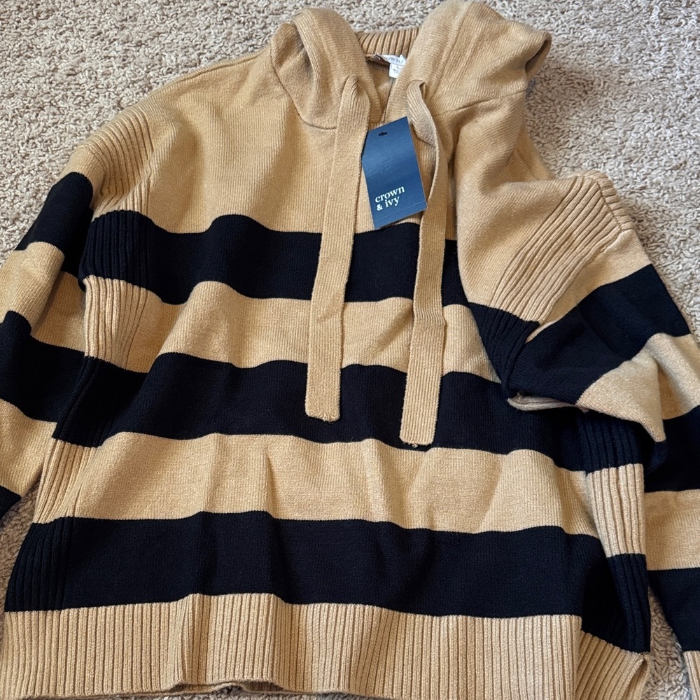 Crown & Ivy Tan and Black Striped Hoodie